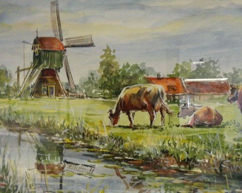 watermolen onder utrecht met  koeien